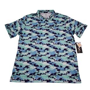 Caddy Cart Shirt Men L Blue Digi Water Camo Golf Polo Lightweight Pullover
